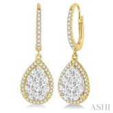 1 ctw Pear Shape Diamond Lovebright Earrings in 14K Yellow and White Gold
